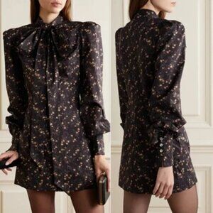 The Vampire's Wife Bow Tie Floral Cotton Mini Dress in Black US 4